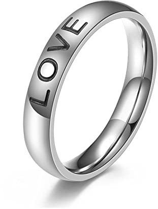 Stfery Trauringe Edelstahl Schriftart Love Eboy Rings Silber Partnerringe zum Valentinstag, 54 (17.2)