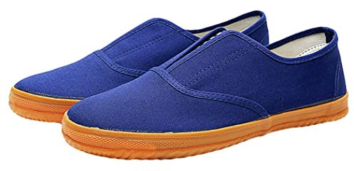 Zapatillas De Deporte Sin Cordones para Hombre Zapatos De Trabajo Planos Lona Parte Inferior Suave Descalzos para Caminar En El Jardín,Azul,40 EU