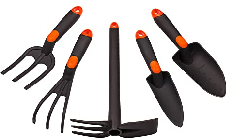 MIVOS Set di Attrezzi da Giardino per la Cura del Giardino - Artiglio - Doppia Zappa - Cazzuola per Fiori - Mini Forchetta - Attrezzi da Giardino in Plastica Rinforzata con Fibra di Vetro
