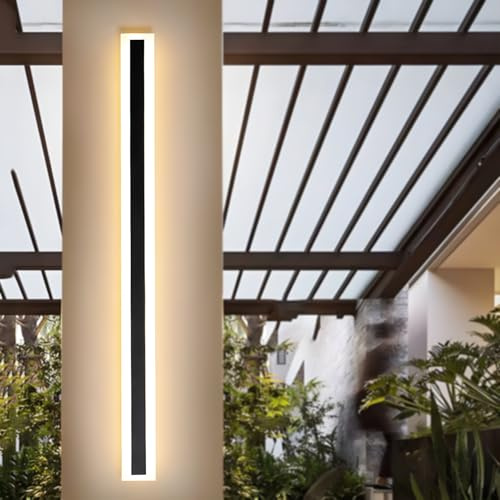 ZTWLEED LED Wandleuchte Aussen 115CM,25W Aussenlampe Wand Warmweiß 3000K | Lange Villa Wandleuchte Schwarz für Gärten Villa Korridor Terrassenbeleuchtung,IP65 Wasserdicht,110-240V,Schwarz