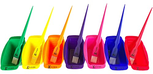 Kobe Professionelles 14-teiliges Set mit passenden Regenbogen-Haarfärbe- und Tönungsschüsseln, klein, bunt, ideal für den Salon oder den Heimgebrauch. 7 Schalen und Haarfärbepinsel.