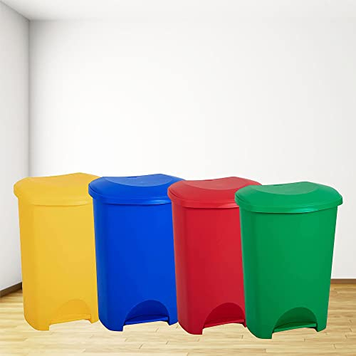 Pluto Packaging Commercial Medical Utility Waste 50 Litre Red, Yellow, Blue & Green Coloured Recycling Bins With Foot Pedal (Green, 1)