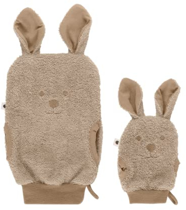 BIBS Badehandschuhe, 100% Bio-Baumwollfrottee, weich und sanft für die zarte Babyhaut, enthält eine Erwachsenengröße und eine Kindergröße (1-2 Jahre) Vanilla