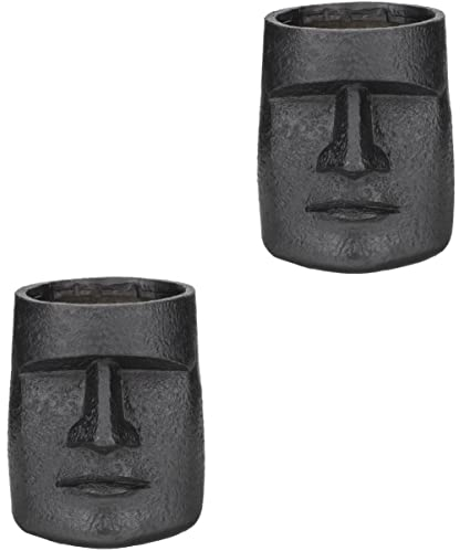 DOITOOL 2st Blumentopf Der Osterinsel Wohnaccessoire Außendekorationen Blumenkunst-pflanztopf Gesicht Trockene Blumenvase Osterinsel Statue Blumentopf Heim Harz Saftige Schale Schreibtisch