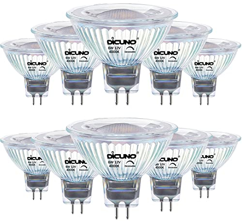 DiCUNO Dimmbar GU5.3 LED Lampe 6W, ersetzt 60W Halogenstrahler, MR16 LED Spot Neutralweiß 4000K, 440LM, GU5.3 LED 12V, Einbaustrahler mit Bi-Pin Sockel, 40° Abstrahlwinkel, CRI85, 10er Set