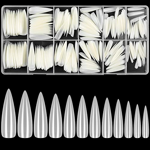 woshilaoDS 240 Faux Ongles Nature Extra Longs, Bout d'ongle en Forme de Goutte, Pression Complète sur les Ongles, Pointes de Ballerine, Capsules d'Ongles Françaises pour Salon de Manucure DIY