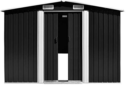 Keketa Abri de jardin en tôle abrite outils de jardin avec 2 portes coulissantes et 2 fenêtres 257 x 298 x 178 cm en métal anthracite