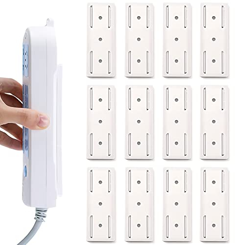 12 Stück Selbstklebender Stanzfreier Sockelhalter, Steckdosenleiste Halterung Power Strip Holder Steckdose Fixierer Wandhalterung Ständer für Steckdose Router Küche Organisieren(Weiß)