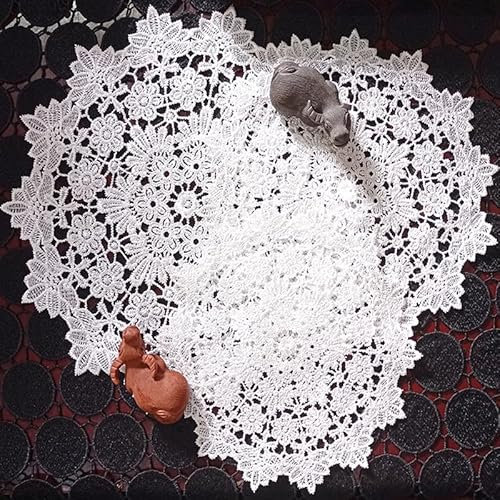 4 Stück Spitze Runde Gestickte Tischläufer,Handarbeit Geklöppelt Weiße Spitze Tischläufer Untersetzer Häkeln Tischläufer Spitzendeckchen Platzdeckchen Tischdecke für Tassen, Vasen, Tischsets 35CM