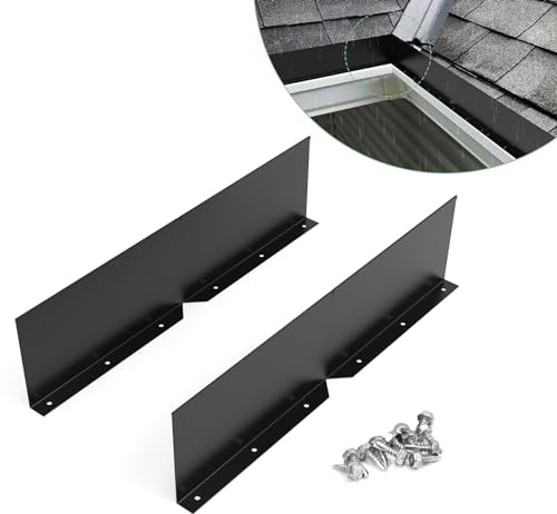 Memrita 2 Pcs Gutter Valley Splash Guards Roof Rain Diverter,Aluminum Rain Diverter Roofing Gutter Guards,Bendable fits Any Corner,Suitable for Most Residential Flat Tile Roof Corners(Black)