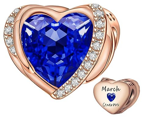 NINGAN Rosa De Oro Marzo Piedra De Nacimiento Dama Encanto Pulsera, Alas De áNgel 925 Colgante De Cuentas De Amor De Plata Esterlina Tallado AmbicióN, CumpleañOs De La NiñA