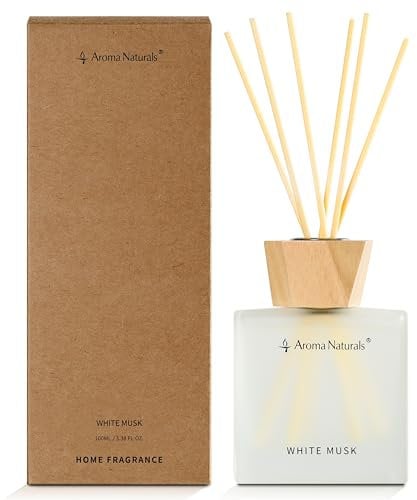 Aroma Naturals Diffusore a bastoncini, set di oli da 100 ml con bastoncini, fragranza per la casa e gli interni a lunga durata (muschio bianco)