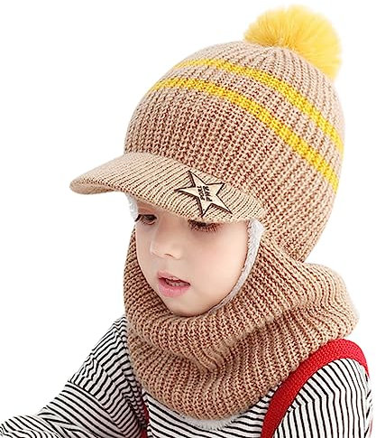 Qersh Schalmützen Kinder Mädchen Jungen Schlupfmütze Winter Mädchen Wintermütze Kinder Schalmütze Mützenschal Baby Mütze Kinder Mädchen Mütze mit Bommel Fellmütze Kinder für 2-7 (S205, 2-7 Jahre alt)