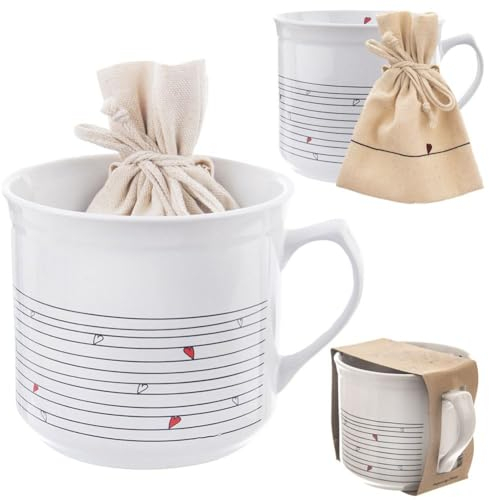orion group Tazza in ceramica con sacchetto, tazza da tè, tazza da caffè in ceramica, bianco, 700 ml