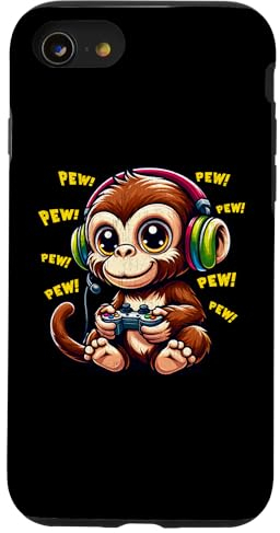 Hülle für iPhone SE (2020) / 7 / 8 Monkey Gamer Pew Lustige Videospiele Vintage Jungen Männer Mädchen