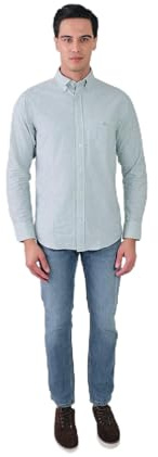 REG Oxford Banker Stripe Shirt, Deep Forest Green, S