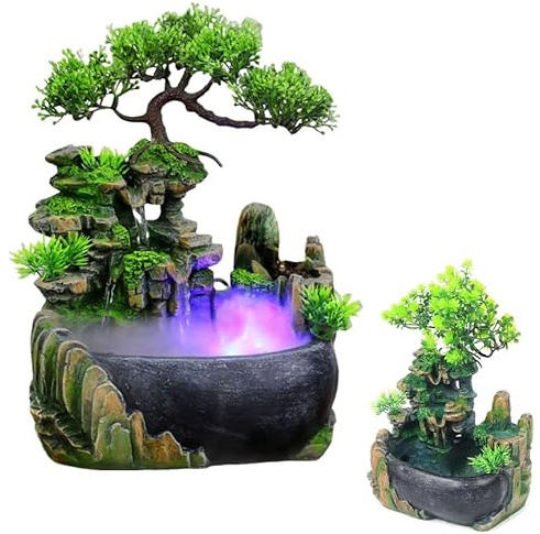 Bürobrunnen, Tischbrunnen, Dekoration, Wasserfall, Steingarten, mit LED-Licht, Büro, Zimmerbrunnen mit Jet,geeignet für Haus, Yoga und andere Dekorationen.