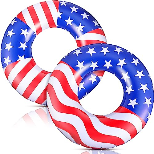 Relaxgiant 2 Stück USA-Flagge, Pool-Schwimmer, 91,4 cm, Amerika-Flagge, aufblasbarer Ring, patriotisch, rund, Schwimmbadschlauch für Strand, See, Ozean, Pool, Wassersport, Sommer, Schwimmspaß für
