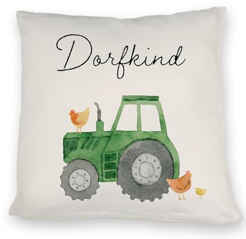 speecheese Dorfkind grüner Traktor Kissen Landwirt Bauernkind Traktor Hühner Mann Kerl Männliches Dorfkind Deko Landwirtschaft Trecker Schlepper