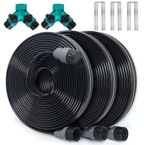Apgooface Sprinklerschlauch mit Löchern, 7,6 m, 3 Stück, flacher Tropfschlauch, 22,9 m, mit Gartenklammern und Splittern, Tropfleitung, Bewässerungsschläuche für Rasen, Gemüsebewässerungsschlauch