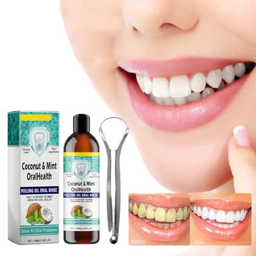 Kokosöl Mundspülung für Zähne,Mundspülung,Kokosöl Mundspülung,Aufhellendes Öl Mundspülung,Mundspülung Whitening,Ölziehen mit Zungenschaber,Mundspülung für Frischen Zahnaufhellung