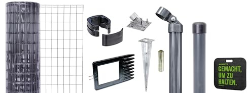 Alberts 695750 Fix-Clip Pro als Zaun-Komplettset, mit Einschlagbodenhülse und Kniekissen | verschiedene Längen und Höhen - wahlweise in verschiedenen Farben | anthrazit | Höhe 81 cm | Länge 25 m