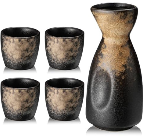 Juego de sake con taza y olla de vino, juego de porcelana para calentadores, 1 olla para sake y 4 vasos de sake (B1)