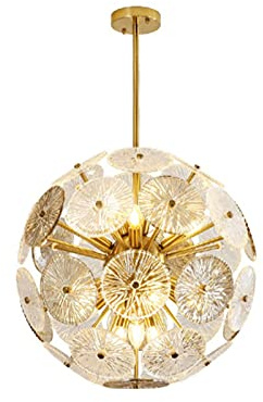 Lampe suspendue, lustre sphérique Spoutnik moderne en verre de Murano ambré, éclairage suspendu G9 en acier inoxydable, luminaire en feuille de . Compatible with salle à manger, décoration de salon La
