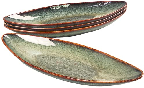 jinsongdafa Serving Platter Olives Plate Large Serving Tray, Set of 4, for Entertaining, Porcelain Trays for Platters, Salad, Plates, Serving,Appetizer - Microwave, Dishwasher Safe, Black 39 CM