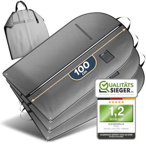 FiRiO® 3 x Premium Anzugtasche - BIS 50% DICKERES MATERIAL - Faltbarer Business Kleidersack für Anzug, Hemd & Co - Atmungsaktive Kleiderhülle für Reise & Aufbewahrung - Kleidersäcke - Größe: 100x60cm