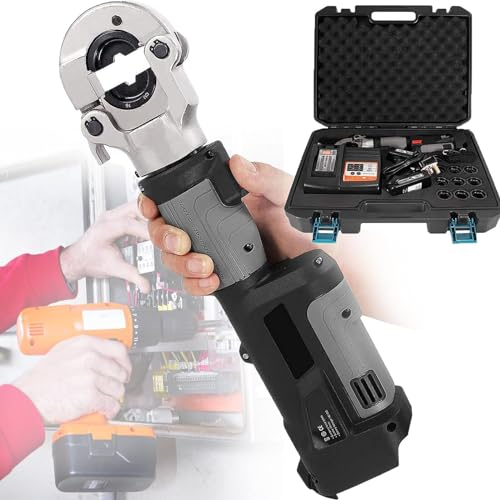 LSBHPPD Akku Hydraulische Crimpzange Elektrische,Presszange Umdrehbare Batteriebetriebene Quetschzange,Mit 12 Paar Matrizen,360°-Drehung,Crimpbereich 10–300 Mm²