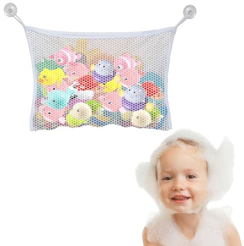 Bath Toy Storage,Bath Toy Net,Bath Toy Storage Net Bag with Strong Suction Cups,Bath Toy Tidy 45x35cm,Bathroom Toy Storage for Organize Toys and Bathroom Supplies(White)