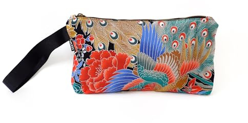 SUMI Japanische Clutch Handtäsche, vielseitige Damen-Handtasche, 24 x 17 cm, Reißverschluss, zwei Seiten: traditioneller japanischer Druck und einfarbige Rückseite. Robustes Innenfutter, Paradise