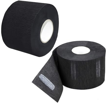 Lot de 2 rouleaux de papier de coiffeur jetable noir bande de cou professionnelle protection imperméable bandes extensibles accessoires de coupe pour coupe de cheveux salon de beauté