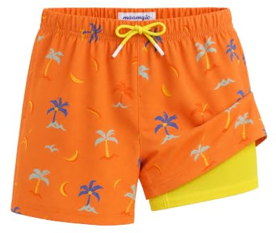 maamgic Badehose Jungen 2-in-1 Badeshorts mit Innenhose Schnelltrocknend | Weiche Innenhose,Reibungsarm,4-Wege-Stretch,Atmungsaktiv,Verstellbarer Kordelzug,Taschen,Bunte Designs