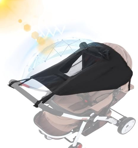 Furforstk sonnensegel kinderwagen uv schutz 50+ kinderwagen sonnensegel wasserdicht sonnenschutz kinderwagen mit Sichtfenster und Schattenflügel sonnenschutz für kinderwagen Einfache Montage (Schwarz)