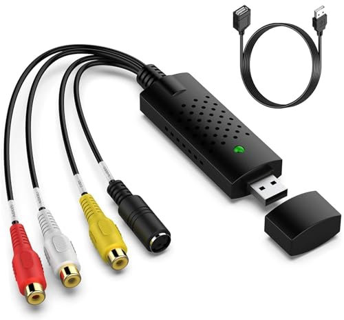 YOURKAY USB 2.0 Audio Video Grabber Konverter Konverter von VHS zu Digital,Video Audio Wandler Video Capture Adapter Analog Digital Wandler Video mit Adapter für VHS/VCR/TV zu DVD