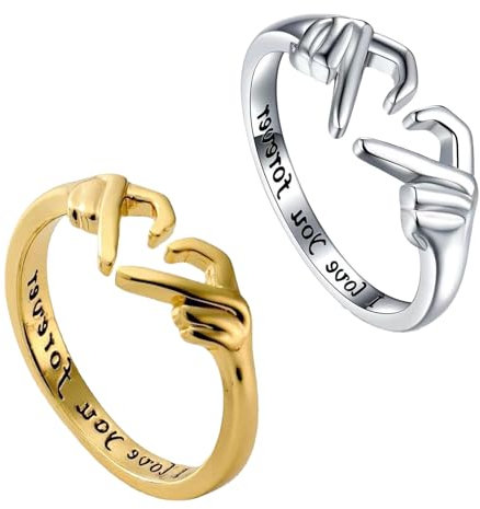 GWAWG Umarmungsringe für Frauen, verstellbare Versprechensringe für Frauen, Freundschaftsringe, Gold, Silber, Herz-Design, Verlobungsring, Geschenk für Ehefrau, Freundin, Mutter, Schwester, beste