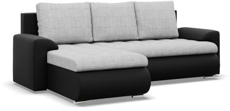 Mebligo - Ecksofa mit Schlaffunktion und 2 Bettkasten Grau + Schwarz 230x89x159 (BxHxT) FORESTA - Links Eckcouch, Sofas & Couches, Couch L Form, Cauchsofa, Sofa Wohnzimmer