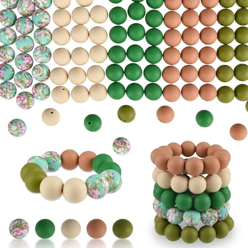 ASTARON 100 Stück 15 mm Silikonperlen für Schlüsselanhänger, braun-grün, rund, Perlen für Armbänder, Basteln, Perlenstifte, Dekorationen, Schmuckherstellung, Partyartikel