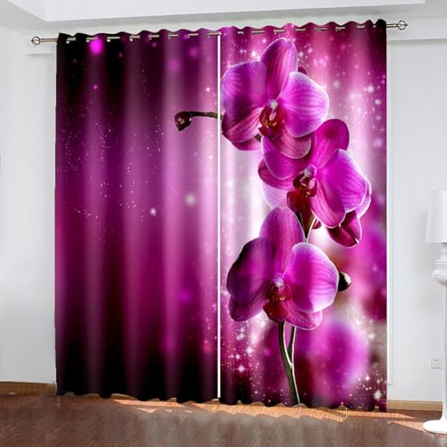 Tizhweqo Vorhänge Orchidee, Lila Blickdicht Gardinen Vorhang Orchidee Verdunklungsvorhänge mit Ösen Wohnzimmer Schlafzimmer 2 Stück 100x160 cm (BxH) B/C210