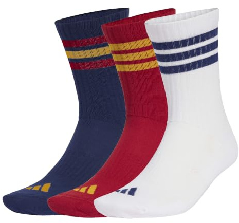 adidas Unisex 3STRIPES CUSHIONED SPORTSWEAR CREW SOCKS 3 PAIR PACK, dark blue/team power red 2/white, 40-42