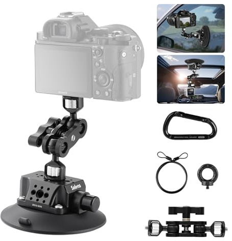 Selens 4.6/11.7cm Suction Cup Mount with Butterfly Gimbal,Car Mount for Camera/Action Camera/Phone Holder, Mount on Car Windshield or Window，with 1/4 & 3/8 Mounting Holes for Camera