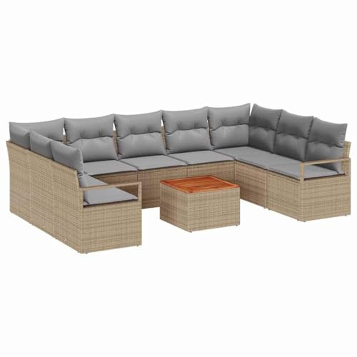 vidaXL Gartensofa-Set mit Kissen 10 pcs Beige Poly-Rattan, Stylische Gartenmöbel, modernes Outdoor-Sitzensemble, wandelbares Sofa für leichte, Bequeme Nutzung