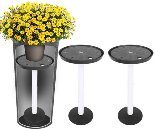 ciciglow Adjustable Height Planter Inserts for Large Pots, 2 Sets 11-17in Tall Tapered Plant Riser for Inside Flower Pots, with Drainage Hole (Black)