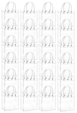 Fegtrtyoa 50 Pcs Clear Gift Bags with Handles Reusable Plastic Bags Transparent Candy Bags Gift Wrap Bags Tote Bag 15x20x7cm