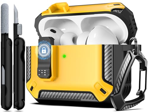 RFUNGUANGO AirPods Pro 3 Hülle Hartschale Reinigungsset, Gelb | Schockfeste Hartschale für AirPods Pro 3 Modell 2025 mit sichtbarer Front-LED und praktischem Reinigungsset