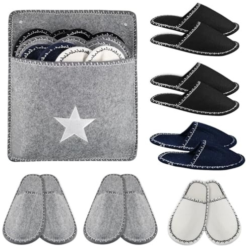 LinRim Grey Guest Slippers, Set of 6, Guest Slippers, Felt Slippers with Non-Slip Sole, black, One Size