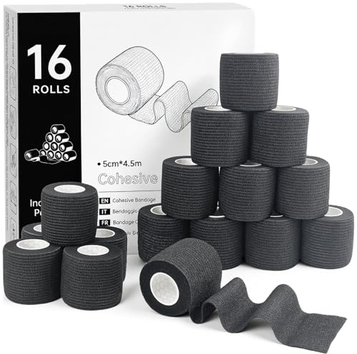 Rokehr 16 Rollen Selbstklebender Verband, 5cm×4,5m Elastischer Verband Selbstklebend, Selbsthaftende Bandage, Selbsthaftender Verbände, Haftbandage Selbstklebend, Fixierbinde für Menschen Pferde Hunde