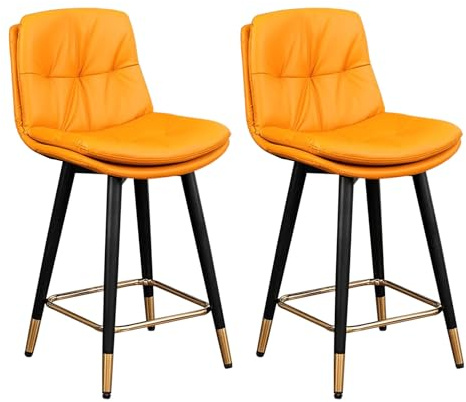Guyifuny Küchenhocker, Tresenhocker, Frühstücksbarhocker, drehbar, 2er-Set, modern, mit Kunstleder bezogen, mit Rückenlehne und Metallbeinen, Landhausstil, Orange, Sitzhöhe 60 cm (24 Zoll)